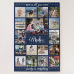 Jedes Zitat Familie Foto Collage Navy Blue Monogra Puzzle<br><div class="desc">Feiern Sie mit einem einzigartigen und unterhaltsamen Collage-Puzzle die Familienfreuden. Wenn Sie einen Hintergrund oder Text in anderen Farben als Blau, Weiß und Grau bevorzugen, lesen Sie die folgenden Anweisungen. (IMAGE PLACEMENT TIP: Eine einfache Möglichkeit, ein Foto genau so zu zentrieren, wie Sie es gewollt haben, ist es, es einzuschneiden,...</div>