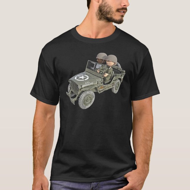 Jeep mit 2 Cartoonsoldaten T-Shirt (Vorderseite)