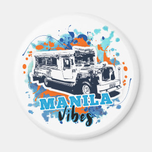 Jeepney Manila Vibes Blue Orange Magnet