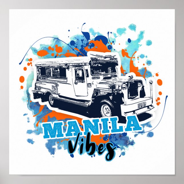 Jeepney Manila Vibes Blue Orange Poster (Vorne)