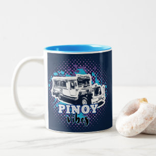 Jeepney Pinoy Vibes Blue Pink Zweifarbige Tasse