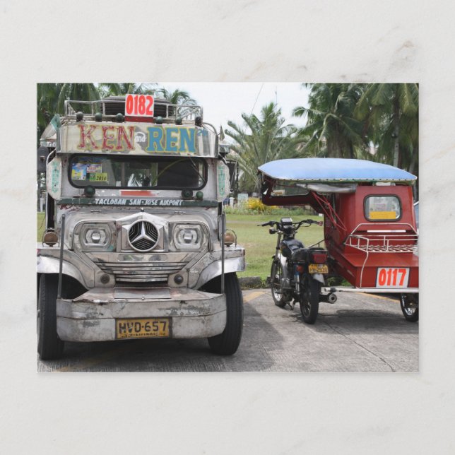 Jeepney und Tricycle Postkarte (Vorderseite)