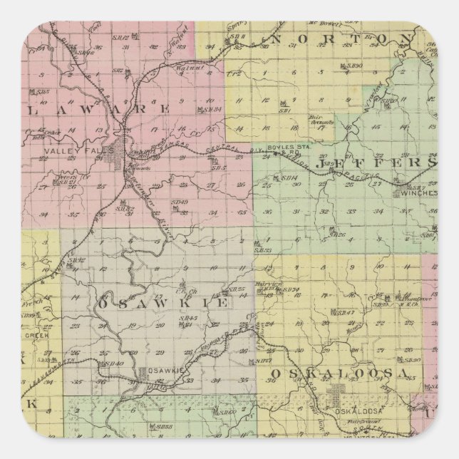 Jefferson Landkreis, Kansas Quadratischer Aufkleber (Vorderseite)