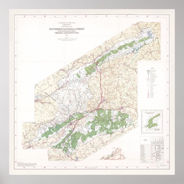 Jefferson National Forest Map (1983) Poster (Vorne)