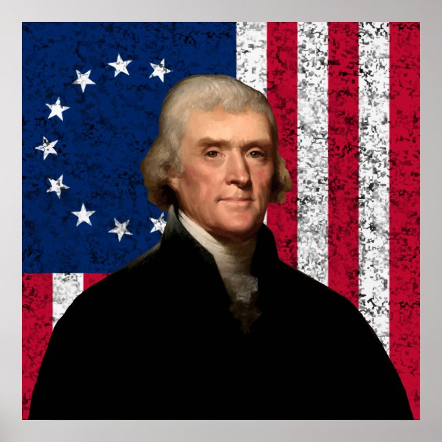 Jefferson und die amerikanische Flagge — Grenze Poster (Vorne)