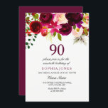 Jegliche Age Burgundy Floral 90. Geburtstagsparty  Einladung<br><div class="desc">Burgund Floral Boho 90. Geburtstagsparty Einladung Matching Sammlung in Niche und Nest Store. Boho chic bordeauxrot weiß Aquarell Blüte Schöne handgemalte Aquarellbilderin</div>