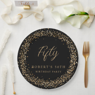 Jegliche Alt Black Gold Glitzer Geburtstagsparty Pappteller