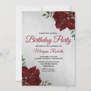 Jegliche Alters Silver Foil Burgund Rose Geburtsta Einladung