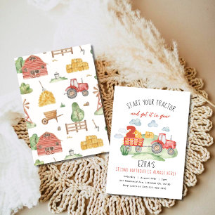 Jegliche Alterskids Red Farm Traktor Geburtstagsei Einladung