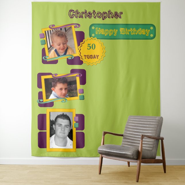 Jegliche Fotos 50. grünes Party Hintergrund Wandteppich (Beispiel)