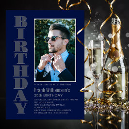 Jegliche Geburtstagsparty des grauen Navy Blue Fot Einladung