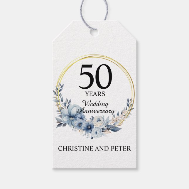 Jegliche Hochzeit (50) Eleganter blauer Flora Jahr Geschenkanhänger (Vorderseite)