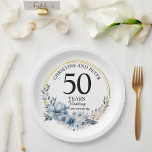 Jegliche Hochzeit (50) Eleganter blauer Flora Jahr Pappteller