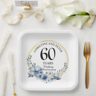 Jegliche Hochzeit (60) Eleganter blauer Flora Jahr Pappteller