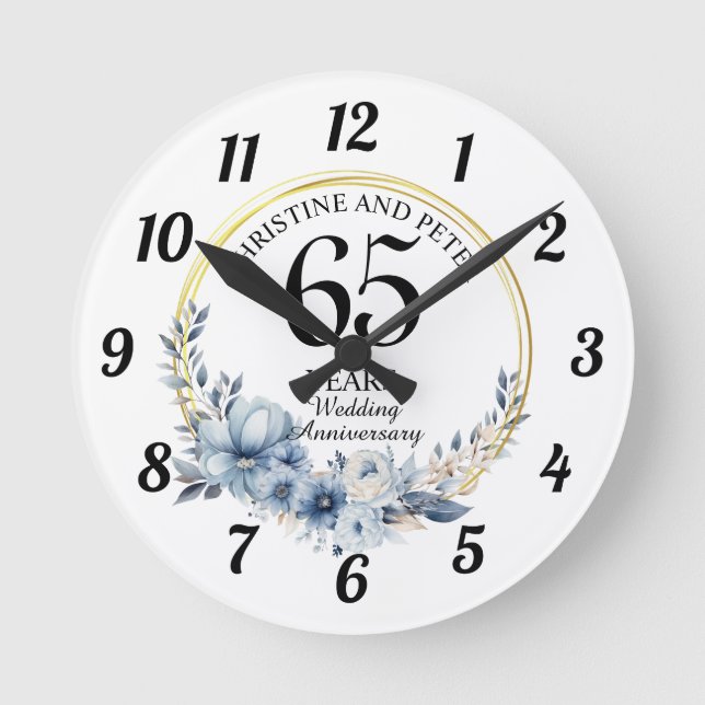 Jegliche Hochzeit (65) Eleganter blauer Flora Jahr Runde Wanduhr (Vorderseite)