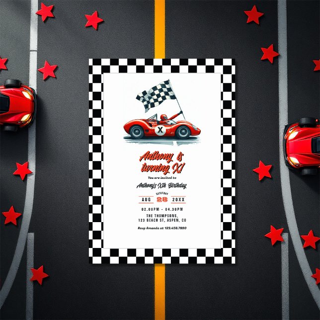 Jegliche individuell anpassbare Rennwagen Geburtst Einladung (Any Age Customizable Race Car Birthday Party Invitation)