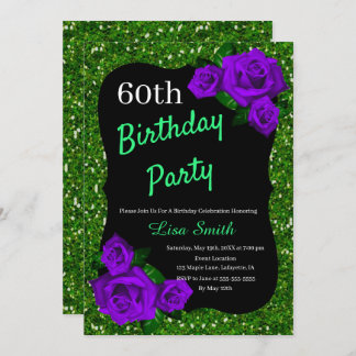 Jegliche Lila Rose des Geburtstags Grünen Glitzer Einladung