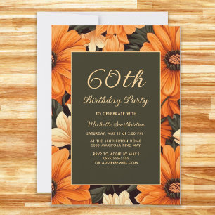 Jegliche orange Blume braun 60. Geburtstag Einladung