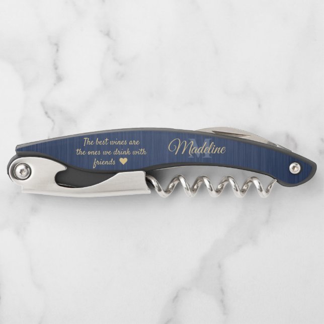 Jegliche Quote Script Monogram blau und goldgelb g Kellnermesser (Vorderseite)