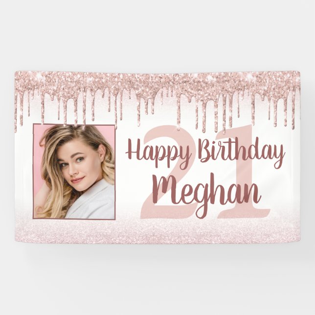 Jegliche Rose Gold Glitzer Tropfen Sparkone Foto Banner (Horizontal)