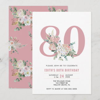 Jeglicher Age Aquarell Blütenrosa 80. Geburtstag Einladung