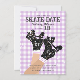 Jeglicher Age Gingham Lilac Disco Roller Skate Geb Einladung
