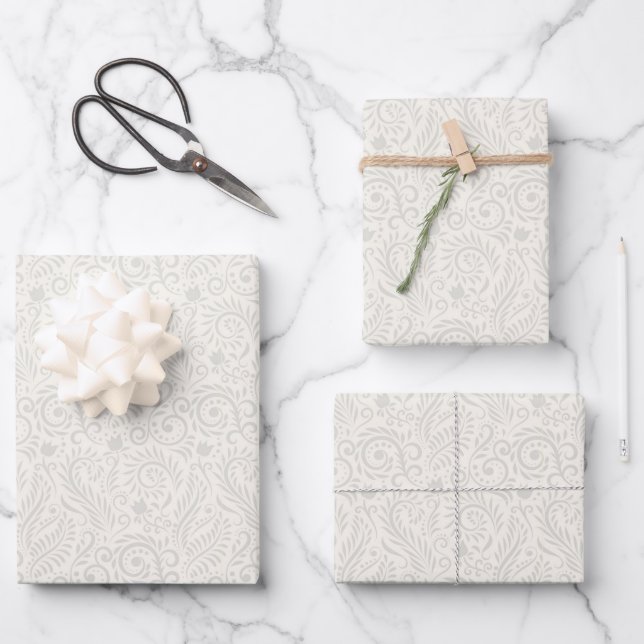 Jeglicher Fall weißes, florales botanisches Geschenkpapier Set (Vorderseite)