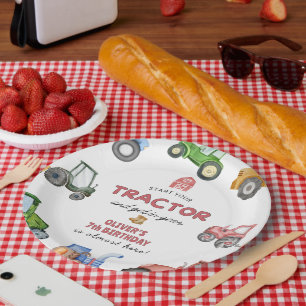 Jeglicher Geburtstag eines Aquarelltraktors Pappteller