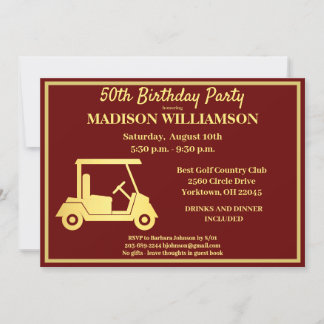 Jeglicher Geburtstag Party Golf Red Gold   Einladung