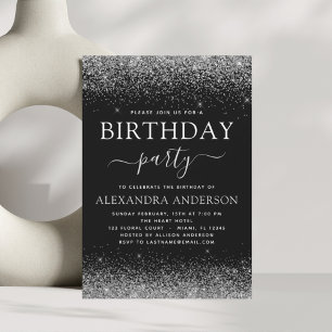 Jeglicher Geburtstag Silver Black Modern Glitzer Einladung