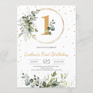Jeglicher Geburtstag von Eukalyptus boho Gold Einladung