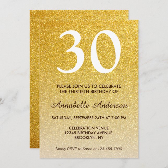 Jeglicher gelber Glam-Glitzer Sparkle Geburtstag Einladung (Vorne/Hinten)