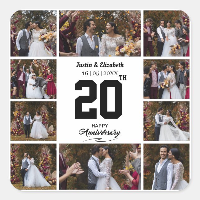 Jeglicher glücklicher Jahrestag 10 FotoCollage Quadratischer Aufkleber (Vorderseite)