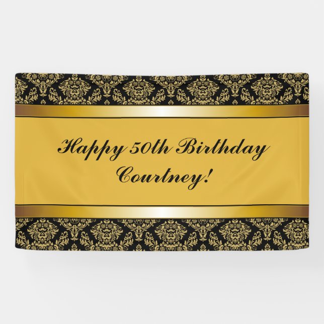 Jeglicher Gold Damask Geburtstagsbanner Banner (Horizontal)