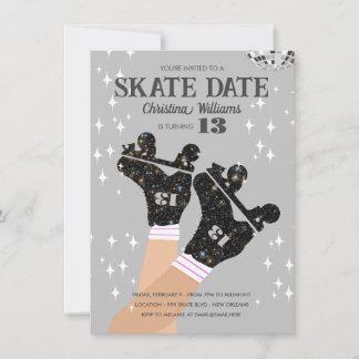 Jeglicher graue Disco Roller Skate Geburtstag Einladung