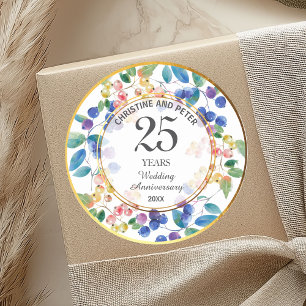 Jeglicher Hochzeitstag (25) Gold Frame Berries Runder Aufkleber
