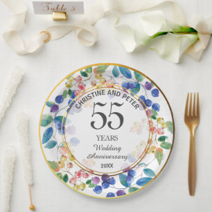 Jeglicher Hochzeitstag (55) Gold Frame Berries Pappteller