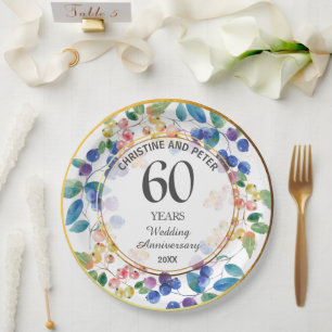 Jeglicher Hochzeitstag (60) Gold Frame Berries Pappteller