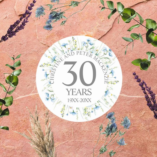 Jeglicher Hochzeitstag blauer Blütenblumen Runder Aufkleber (Von Creator hochgeladen)