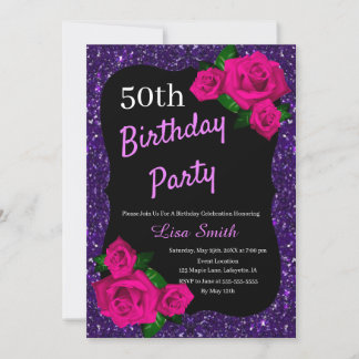 Jeglicher Lila Glitzer Geburtstag Rosen pink Roses Einladung