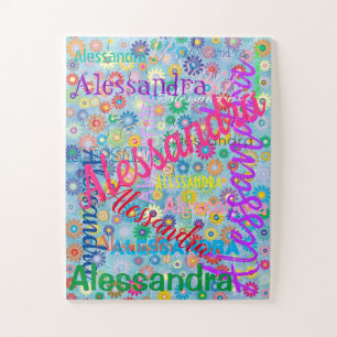 Jeglicher Name Collage Puzzle mit Blume