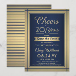 Jeglicher Ruhestand Elegant Navy Blue Gold Save The Date