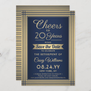 Jeglicher Ruhestand Elegant Navy Blue Gold Save The Date