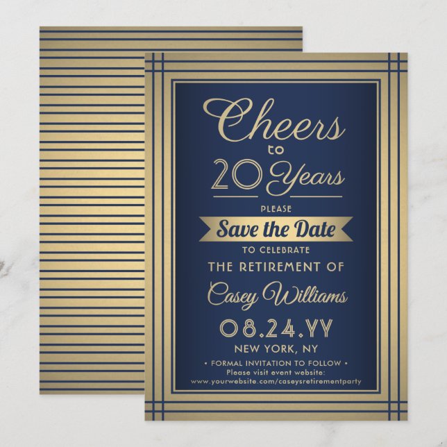 Jeglicher Ruhestand Elegant Navy Blue Gold Save The Date (Vorne/Hinten)