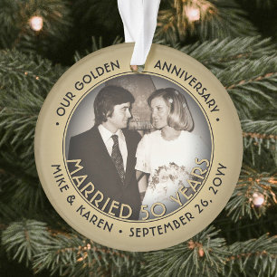 Jeglicher Text 2 Foto Golden 50. Wedding Anniversa Ornament