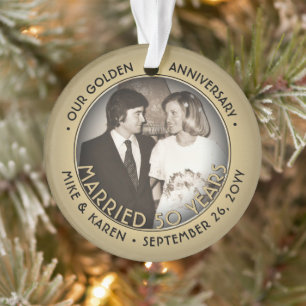 Jeglicher Text 2 Foto Golden 50. Wedding Anniversa Ornament