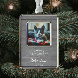 Jeglicher Text Meowa Weihnachten Katze Foto Graue Rahmen-Ornament Silber