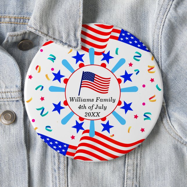 Jeglicher Text USA Flag Independence Day 4. Juli Button (Beispiel)