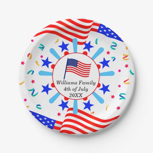 Jeglicher Text USA Flag Independence Day 4. Juli Pappteller (Vorderseite)
