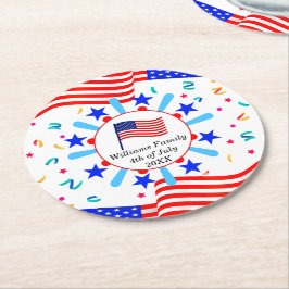 Jeglicher Text USA Flag Independence Day 4. Juli Runder Pappuntersetzer